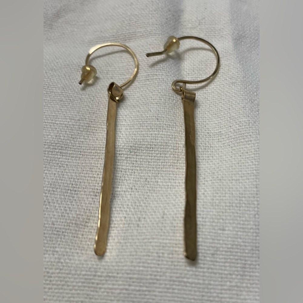 Minimalist Hammered Gold Drop Bar Earrings